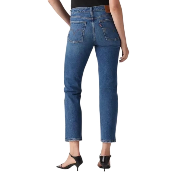 Levis Premium Wedgie Fit Straight Jeans Dark Blue Wash Button Fly Women 29 x 28 - Picture 1 of 13